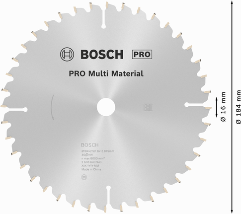 Hoja de sierra circular Bosch PRO Multi Material 184 mm 40T.