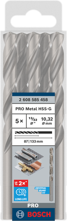Juego de brocas helicoidales Bosch PRO Metal HSS-G de 13/32 pulgadas.
