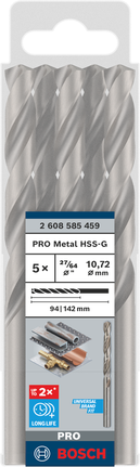 Broca helicoidal Bosch PRO Metal HSS-G de 27/64 pulgadas para metal.