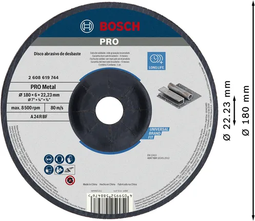 Disco de desbaste de metal Bosch PRO 180 x 6 x 22,23 mm.