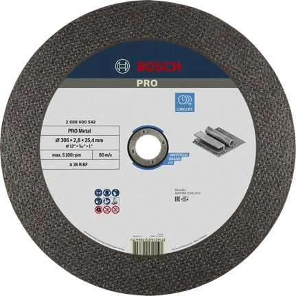 Disco de corte con aglomerante metálico Bosch PRO 305 x 2,8 x 25,4 mm.