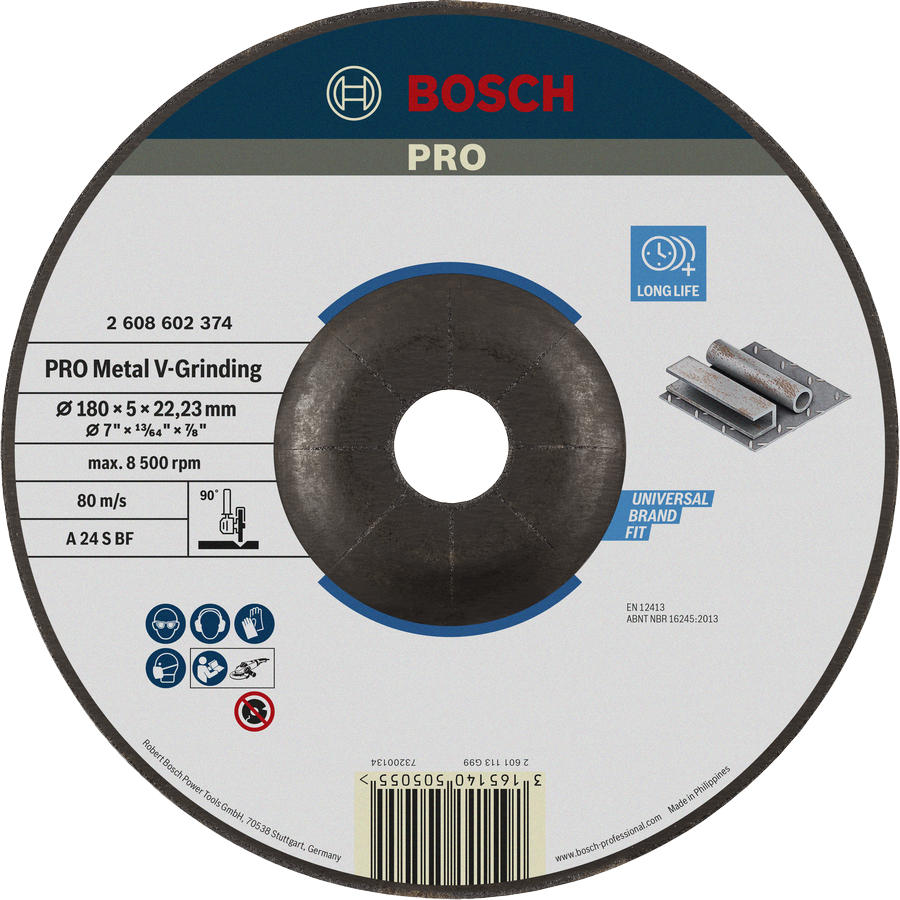Disco de desbaste Bosch PRO Metal V para metal, 180 mm.