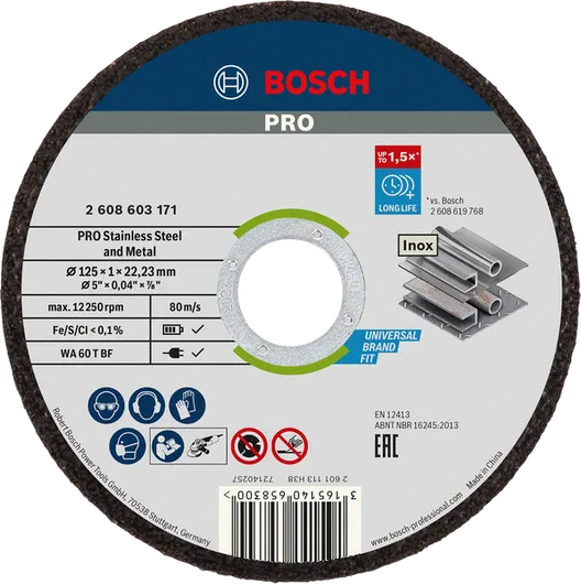 Disco de corte Bosch PRO para acero inoxidable y metal, 125 mm.