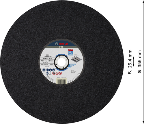 Disco de corte de metal Bosch PRO 355 x 3,3 x 25,4 mm.