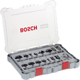 Juego mixto de 15 fresas para router Bosch PRO en estuche de plástico.