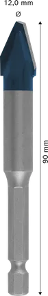 Broca de cerámica dura Bosch EXPERT HEX-9 de 12x90 mm.