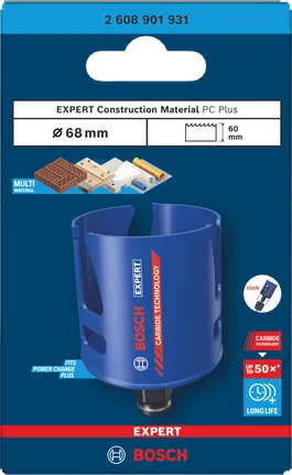 Sierra de corona para materiales de construcción Bosch de 68 mm.