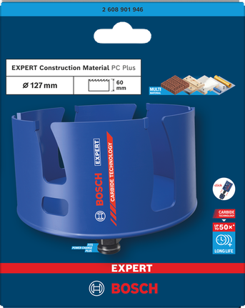Sierra de corona Bosch Expert para materiales de construcción, 127×60 mm.