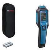 Medidor de humedad Bosch con pantalla LCD y estuche de transporte.