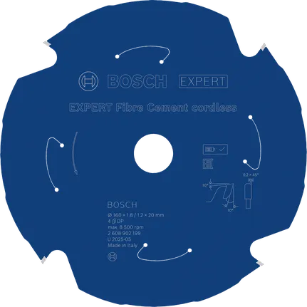Hoja de sierra circular a batería Bosch EXPERT para fibrocemento, 160 mm.