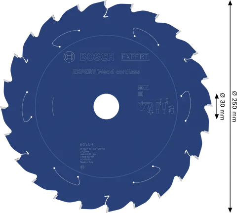 Hoja de sierra circular a batería Bosch EXPERT Wood, 250 mm.