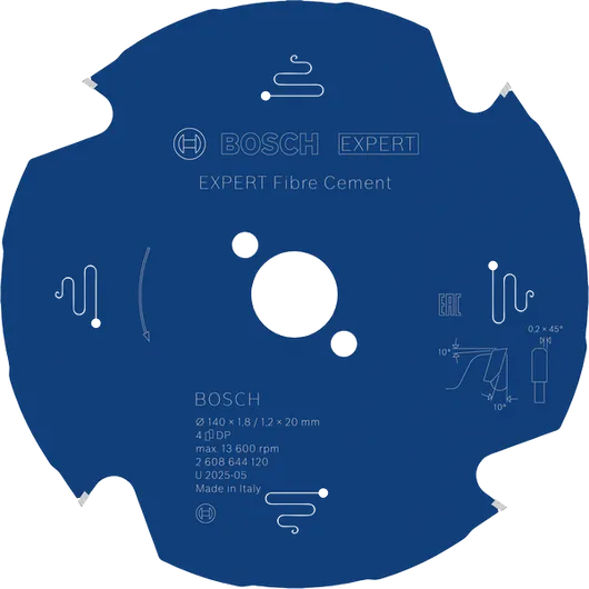 Hoja de sierra circular Bosch EXPERT para fibrocemento, ideal para un corte preciso de cemento.