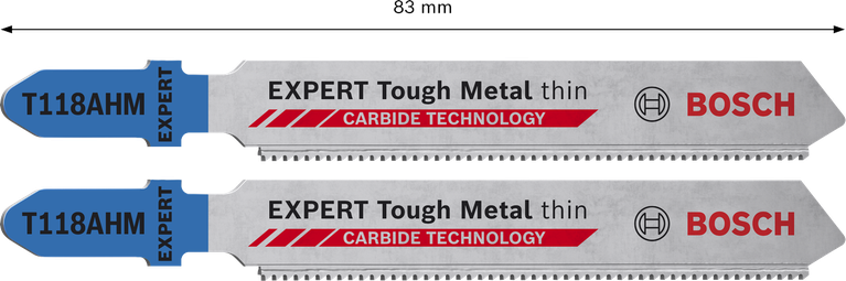 Hojas de sierra de calar de carburo delgadas T118AHM Bosch EXPERT Tough Metal.