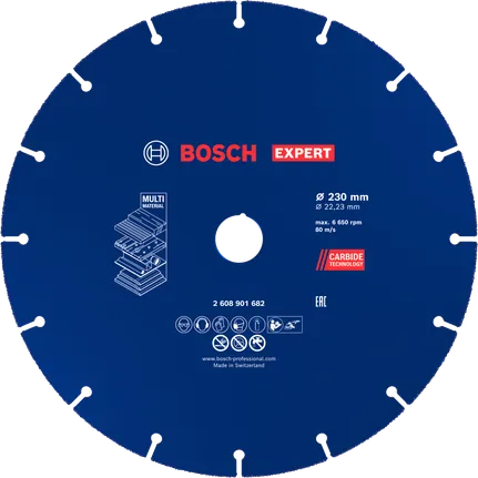Disco de corte de carburo Bosch EXPERT Multi Material, 230 mm.