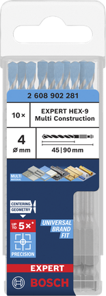 Juego de brocas Bosch EXPERT HEX-9 Multi Construction de 4 mm.