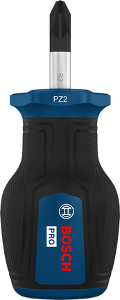 Destornillador Bosch PRO Stubby PZ2 x 25 mm con mango ergonómico.