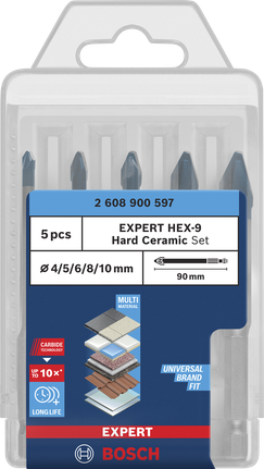 Juego de 5 brocas de cerámica dura Bosch EXPERT HEX-9.