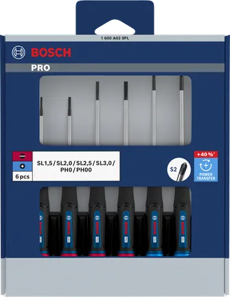 Juego de destornilladores de precisión Bosch PRO PH/SL con varillas S2.