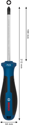Destornillador Bosch PZ2 x 100 mm con mango ergonómico.