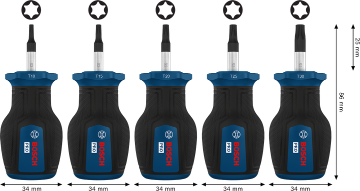 Juego de desatornilladores PRO Stubby Torx, 5 piezas
