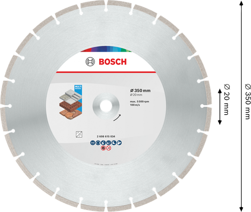 Disco de corte de diamante multimaterial Bosch de 350 mm para mampostería.