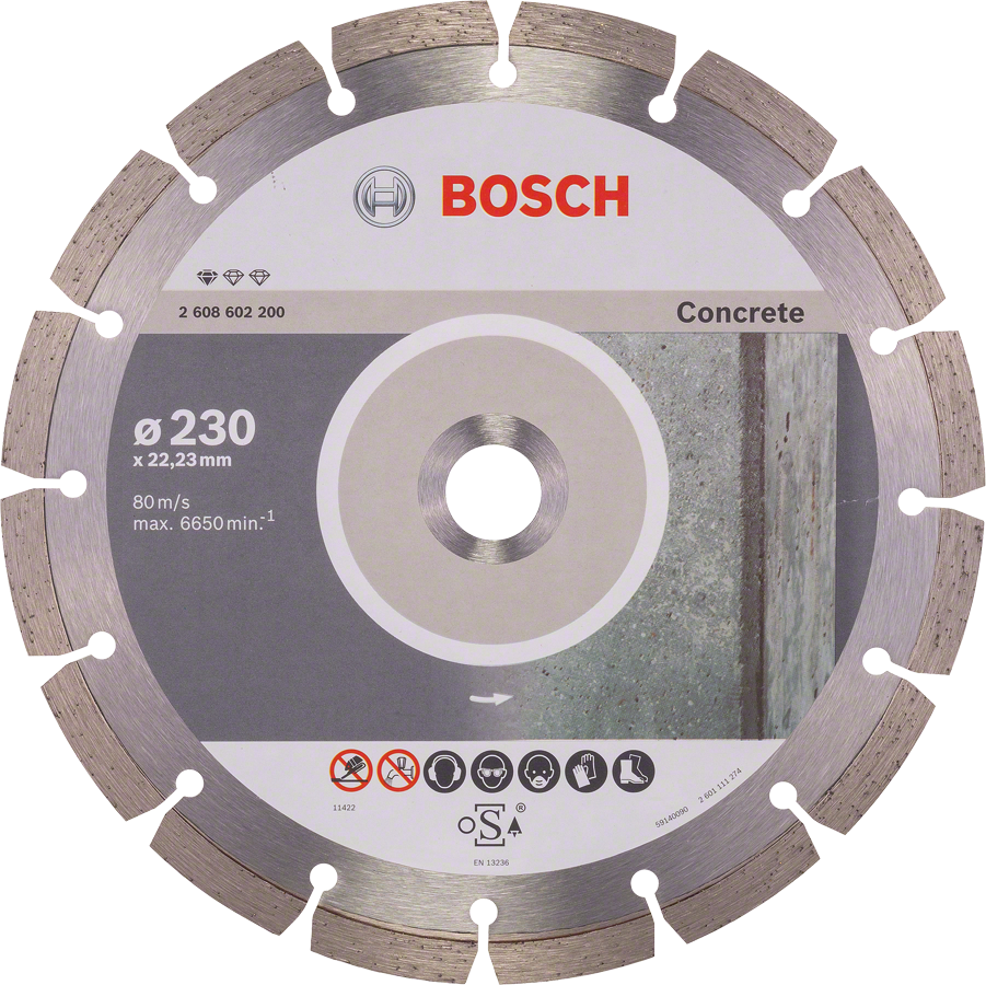 Disco de corte de diamante Bosch para hormigón de 230 mm.