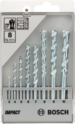 Juego de brocas para mampostería Bosch CYL-1 de 8 piezas para perforación con percusión.