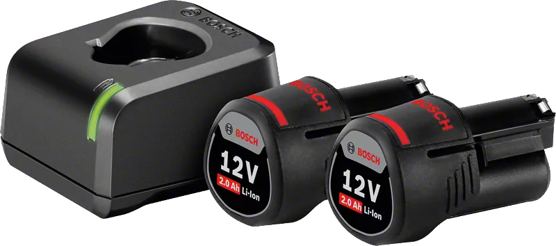 Kit de inicio Bosch 12V con cargador y dos baterías de 2,0 Ah.