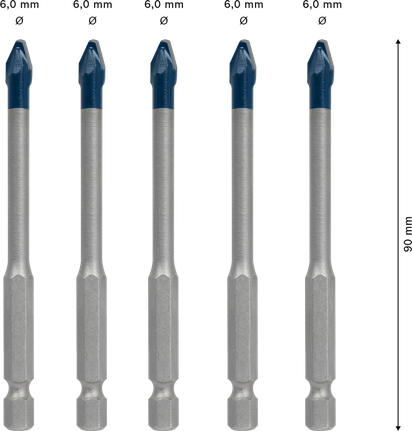 Juego de brocas para tejas de cerámica dura Bosch EXPERT HEX-9 de 6 mm.