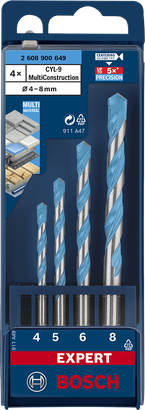Juego de brocas Bosch EXPERT MultiConstruction 4/5/6/8 mm.