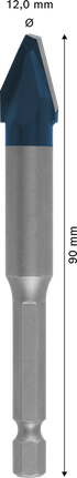 Broca de cerámica dura Bosch EXPERT HEX-9, 12 x 90 mm.