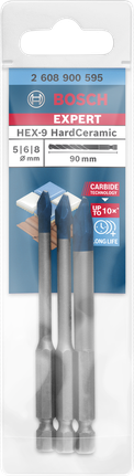 Juego de brocas hexagonales Bosch EXPERT Hard Ceramic HEX-9 con punta de carburo.