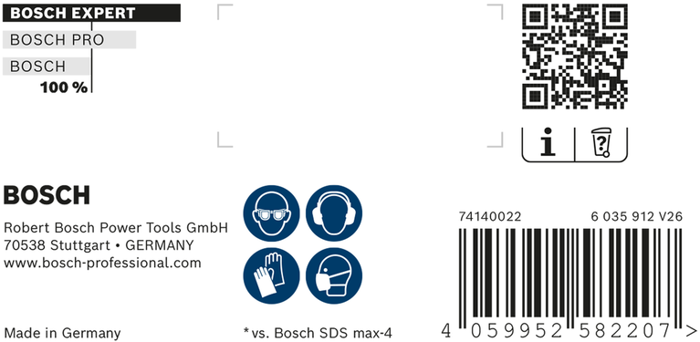Broca para taladro percutor Bosch EXPERT SDS max-8X de 1-1/8 x 24 x 28″ (embalaje).