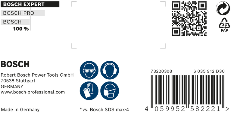Broca para taladro percutor Bosch SDS max-8X, embalaje de 1-1/4 x 8 x 13″.