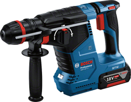 Taladro percutor rotativo Bosch GBH 187-LI con batería de 18 V 5,0 Ah.