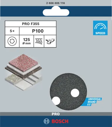 Discos de lijado Bosch PRO F355 125 mm 5 uds.