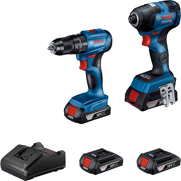 Juego de taladro y atornillador de impacto Bosch GDR 18V-200 C y GSB 185-LI.