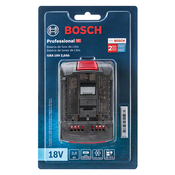 Embalaje de la batería de iones de litio Bosch de 18 V y 2,0 Ah.