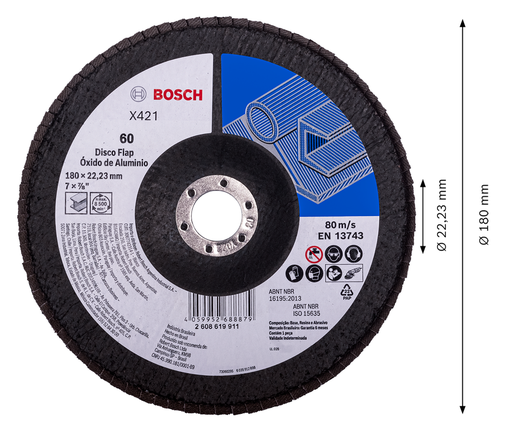 Disco de láminas de acero Bosch X421 180mm G60 óxido de aluminio.