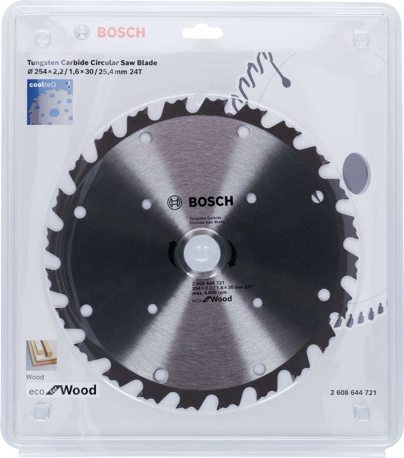 Hoja de sierra circular Bosch Eco para madera CoolteQ de 254 mm.
