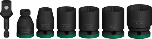 Juego de llaves de impacto Bosch PRO con adaptador, 7 piezas.