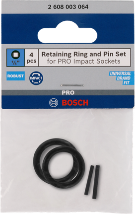 Juego de pasadores y anillos de retención Bosch de 1/4″, 4 piezas.