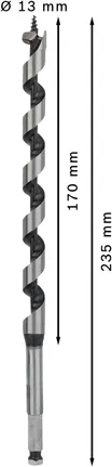 Broca barrena para madera Bosch PRO 13x170x235 mm para perforaciones profundas.