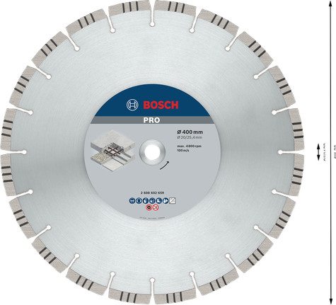 Disco de diamante para hormigón Bosch PRO de 400 mm para cortar hormigón.