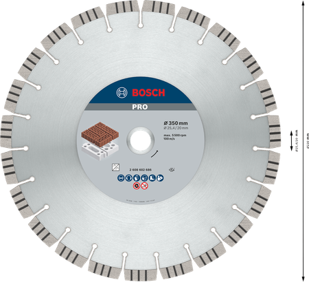 Disco de diamante abrasivo Bosch PRO 350 mm para corte de mampostería.