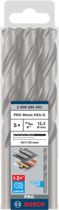 Paquete de brocas helicoidales Bosch PRO Metal HSS-G de 3/8″.