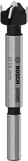 Broca Bosch EXPERT de 15 mm para cortar bisagras de madera laminada.