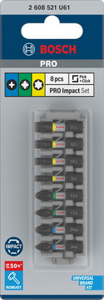 Juego de puntas de destornillador de impacto Bosch PRO, 8 piezas, 25 mm.