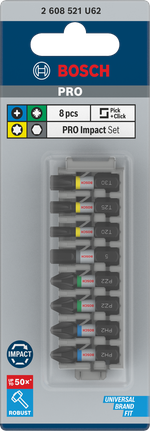 Juego de puntas de destornillador de impacto Bosch PRO de 8 piezas.