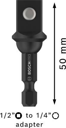 Adaptador de vaso Bosch PRO de 1/2 pulgada a 1/4 de pulgada, 50 mm.